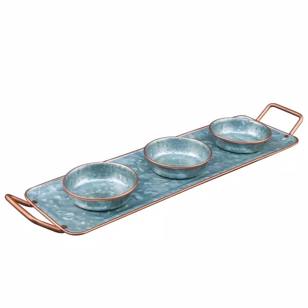 Thirstystone Galvanized Steel Appetizer Trio Condiment Server with Copper Edge