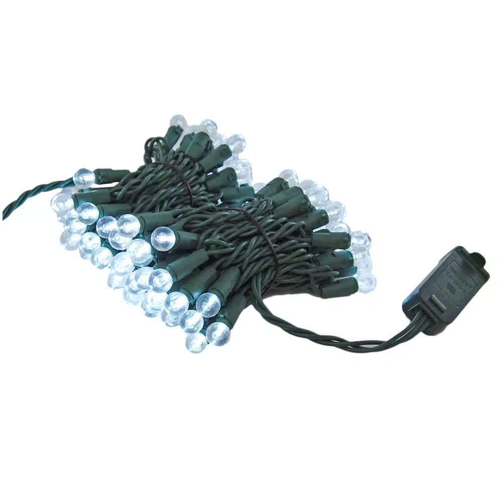 LUMABASE 70-Light LED Cool White Plastic Globe String Lights, Weather Resistant, 14.58 ft