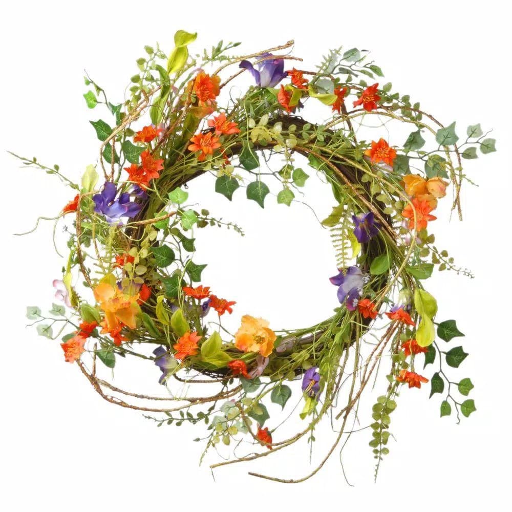 National Tree Company 22 in. Morning Glory Wreath with Mixed Flowers and Greenery