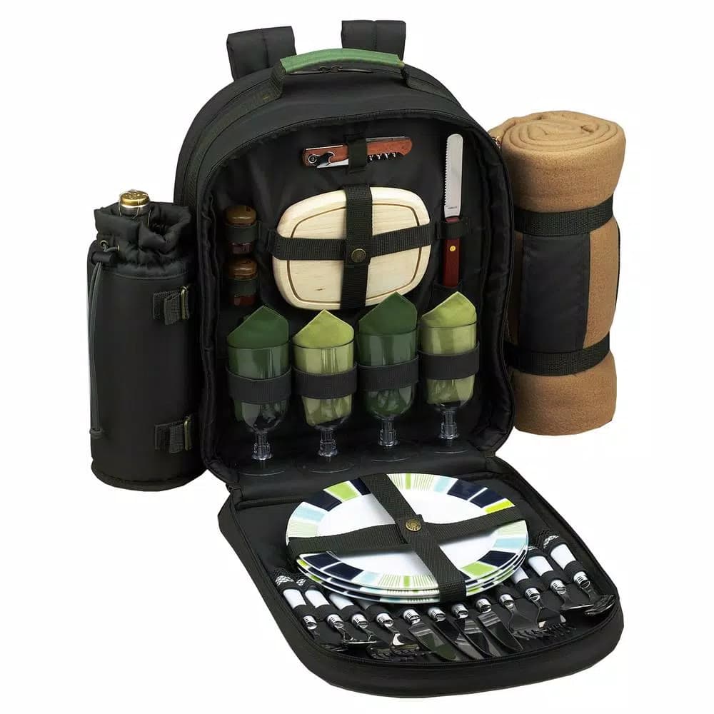 Unbranded Eco Collection Deluxe 4-Person Picnic Backpack with Blanket and Insulated Cooler Compartment
