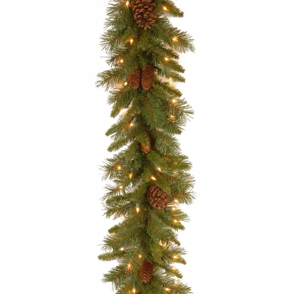 Unbranded 9 ft. Artificial Pine Cone Garland with 50 Clear Lights, Indoor/Outdoor Holiday Decor