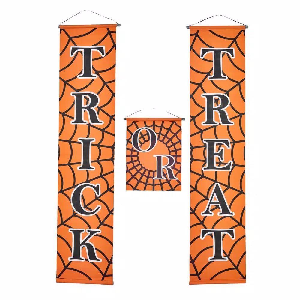 Unbranded 70 in. Trick or Treat Halloween Banner, 3-Piece Orange Polyester Indoor Wall Decor