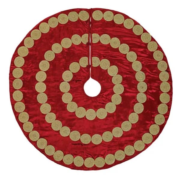 VHC Brands 48 in. Red Memories Glam Christmas Tree Skirt with Gold Trim