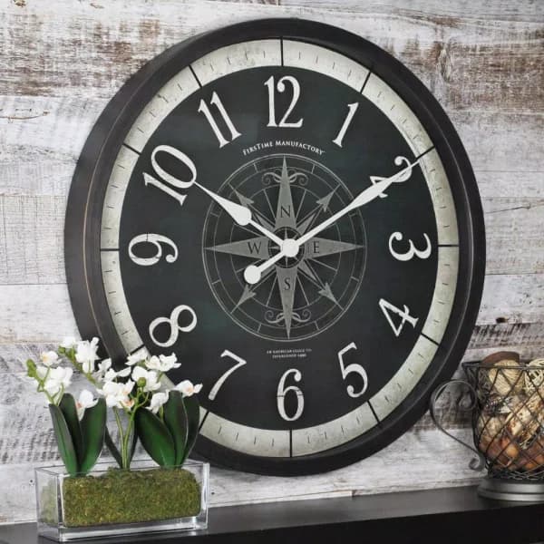 FirsTime 24 in. Compass Rose Wall Clock - Oil Rubbed Bronze Industrial Decor
