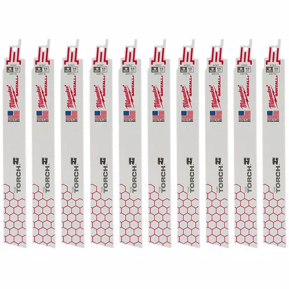 Milwaukee 9 in. 14 TPI Torch Metal Reciprocating Saw Blades, BiMetal (10-Pack)