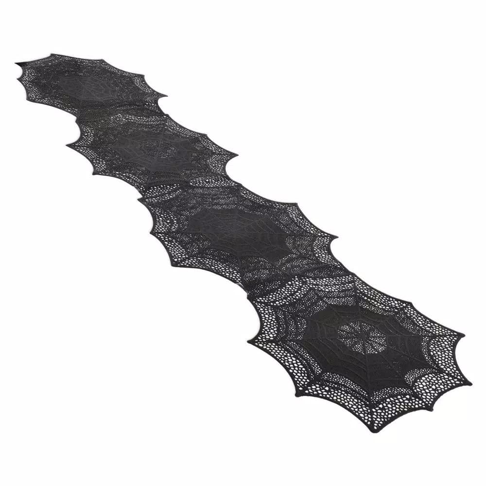 Amscan Halloween Spider Web Vinyl Table Runner, Black, 54 in. x 13 in.