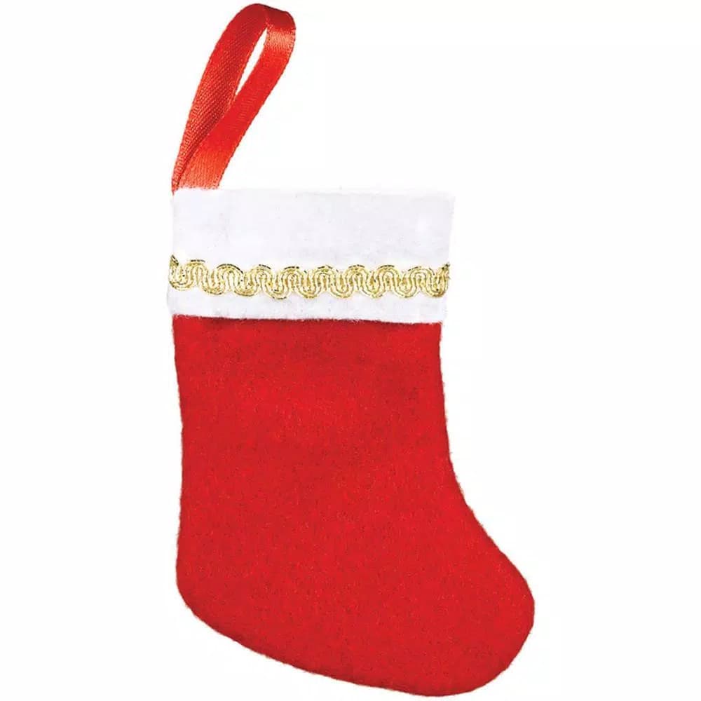 Amscan 3 in. x 2 in. Felt Mini Christmas Stockings, Red and White with Gold Trim (30-Count Pack)