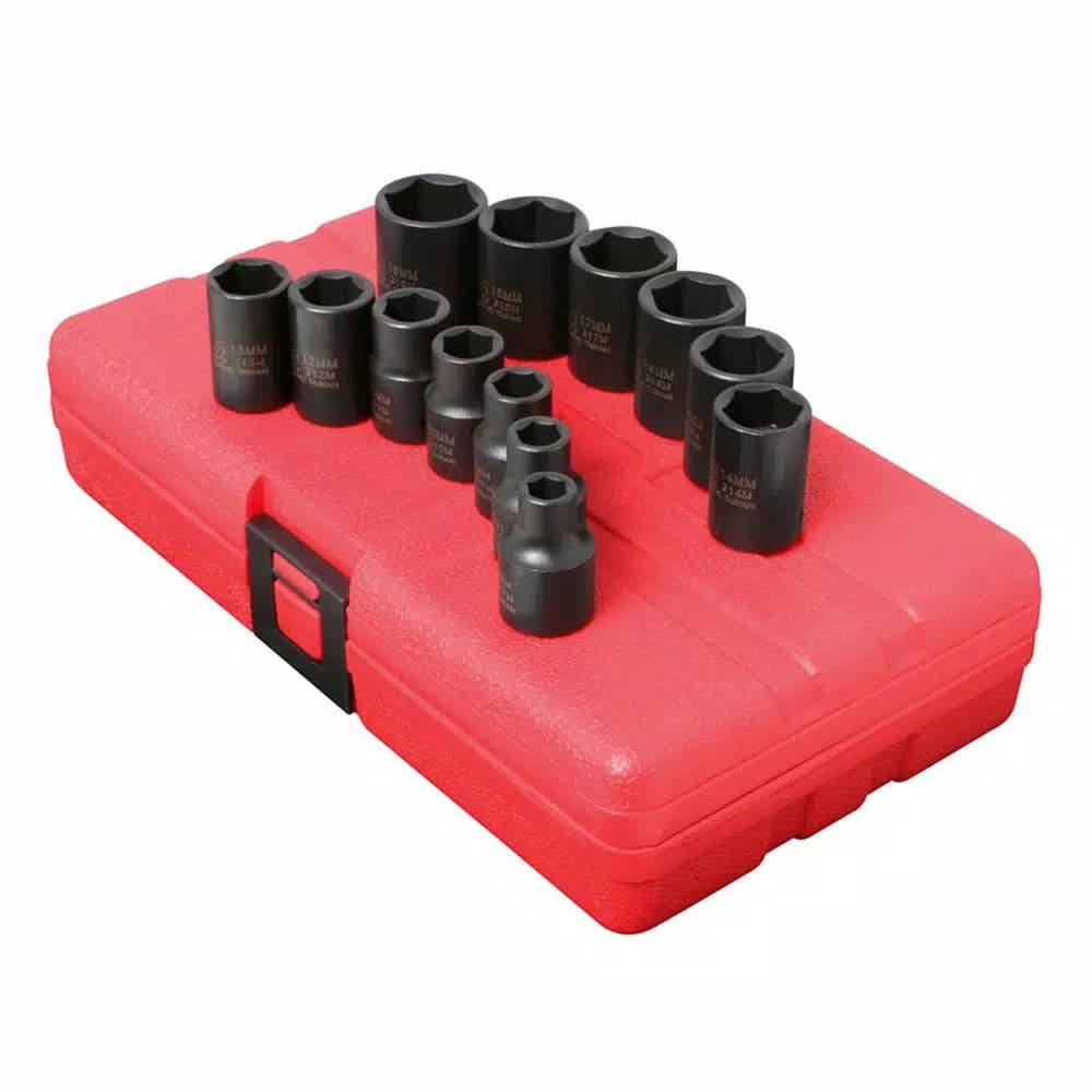 SUNEX TOOLS 3/8 in. Drive Metric Impact Socket Set, 13-Piece Intermediate Depth