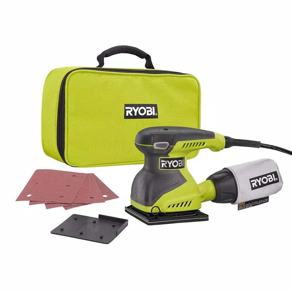 RYOBI 2 Amp Corded 1/4 Sheet Sander with 14,000 OPM and Carrying Case