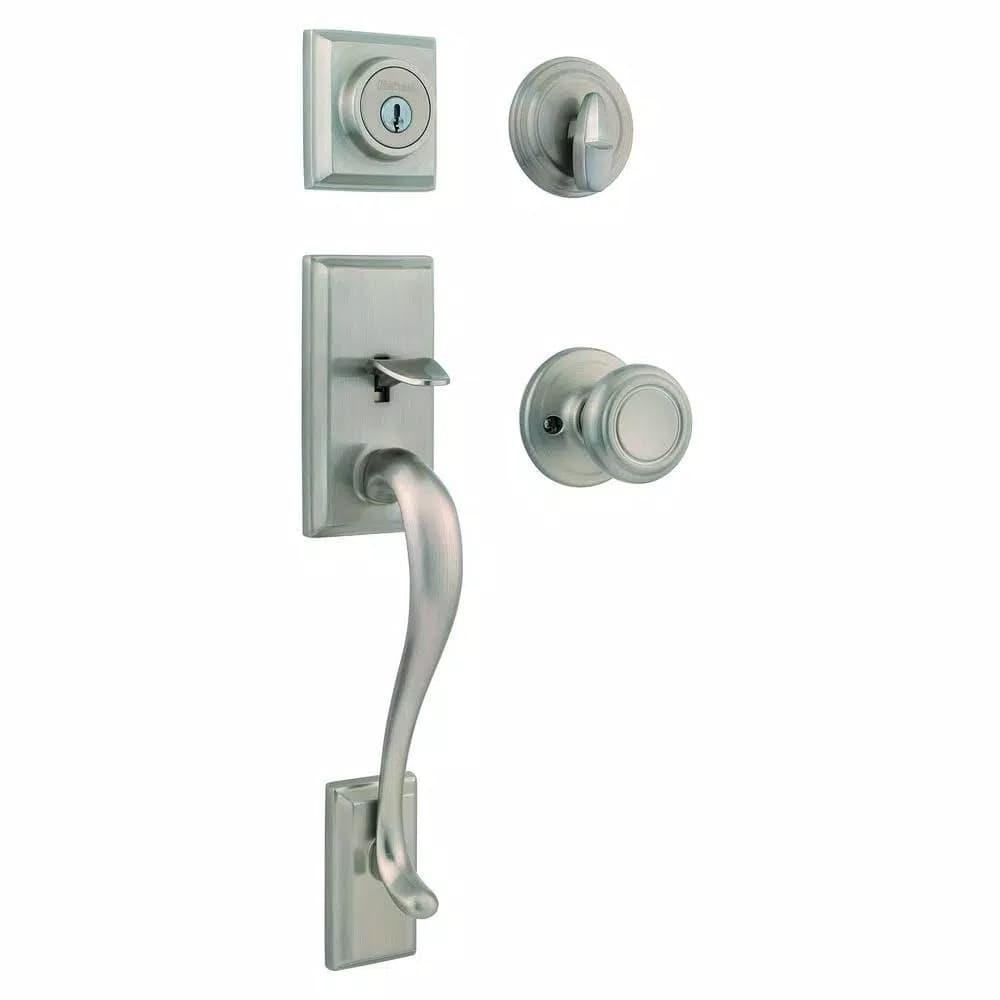 Kwikset Hawthorne Satin Nickel Single Cylinder Handleset with Cameron Knob and SmartKey Security