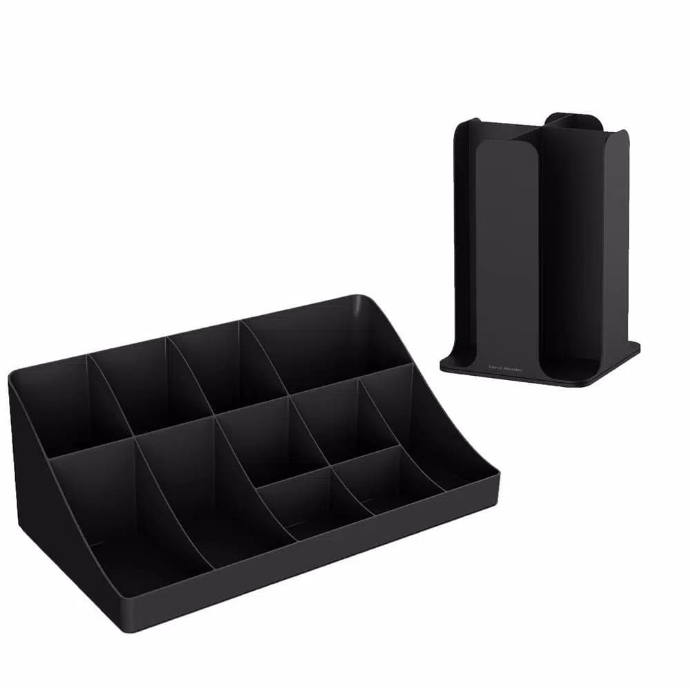 Mind Reader 15-Compartment Coffee Condiment & Cup and Lid Organizer Set, Black