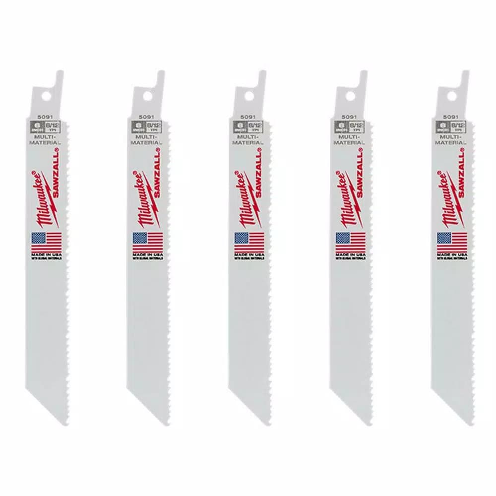 Milwaukee 6 in. Multi-Material Reciprocating Saw Blades, 8/12 TPI, 5-Pack