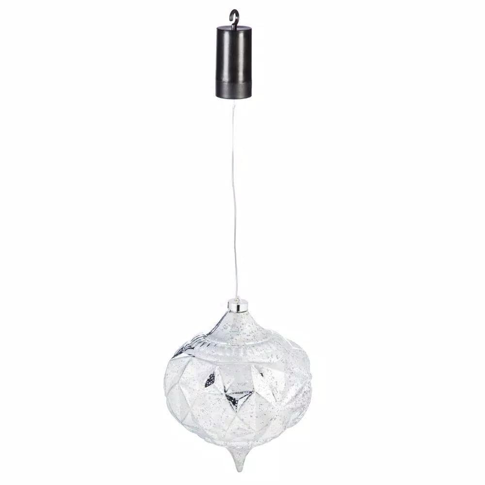 Evergreen 8 in. Shatterproof Silver LED Teardrop Christmas Ornament, Battery Operated & Outdoor Safe