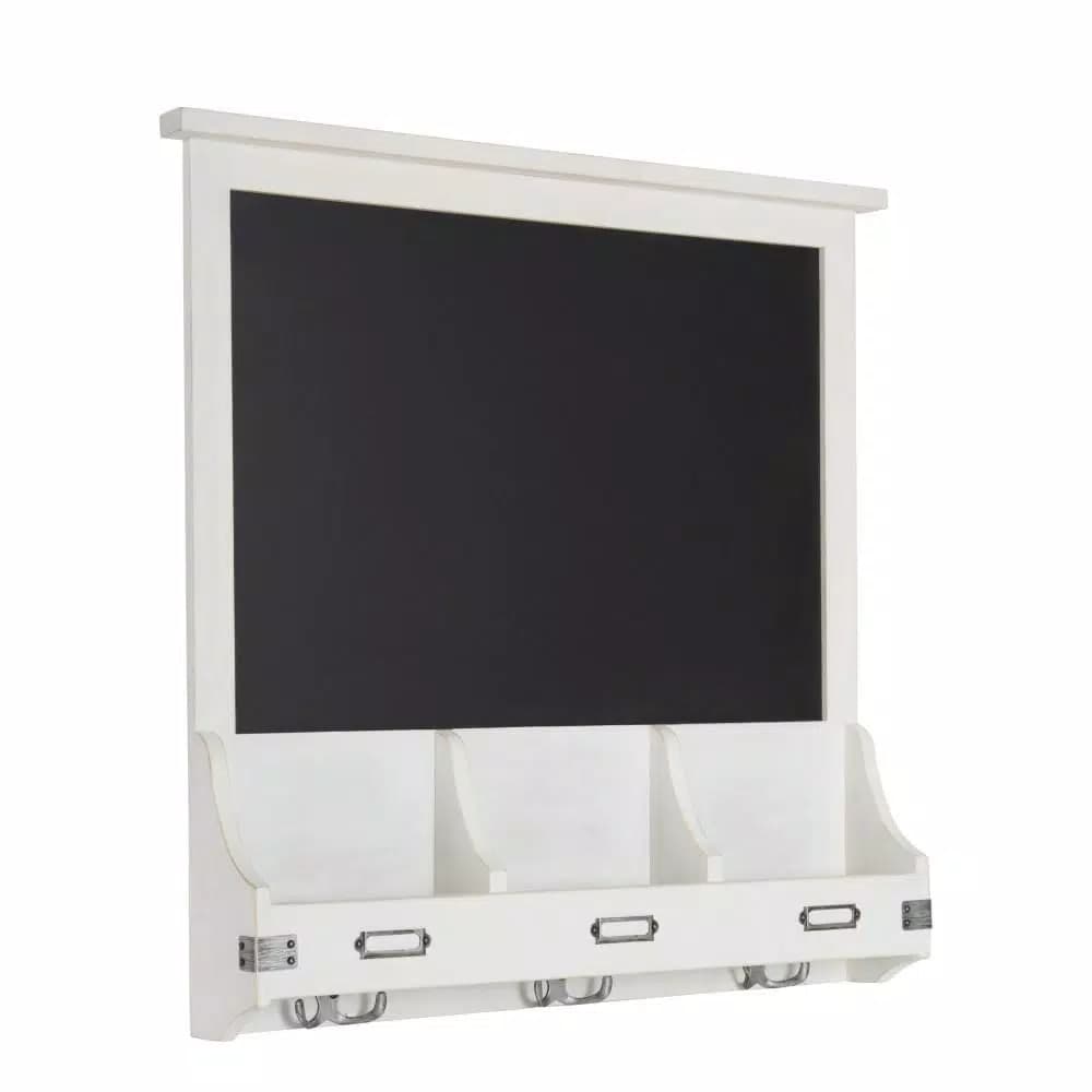 Kate and Laurel Stallard White Multi-Function Chalkboard Memo Board with Hooks and Pockets