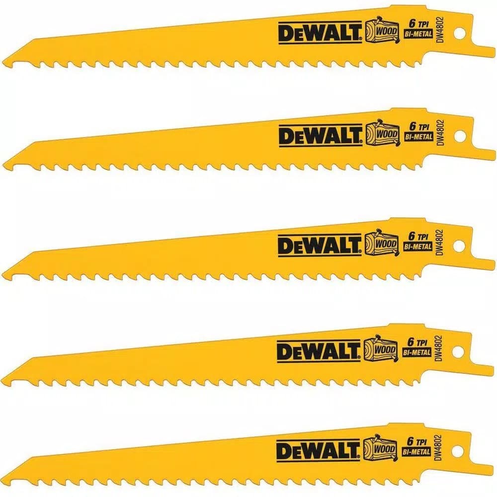 DEWALT 6 in. 6 TPI Bi-Metal Taper Back Reciprocating Saw Blade, 5-Pack