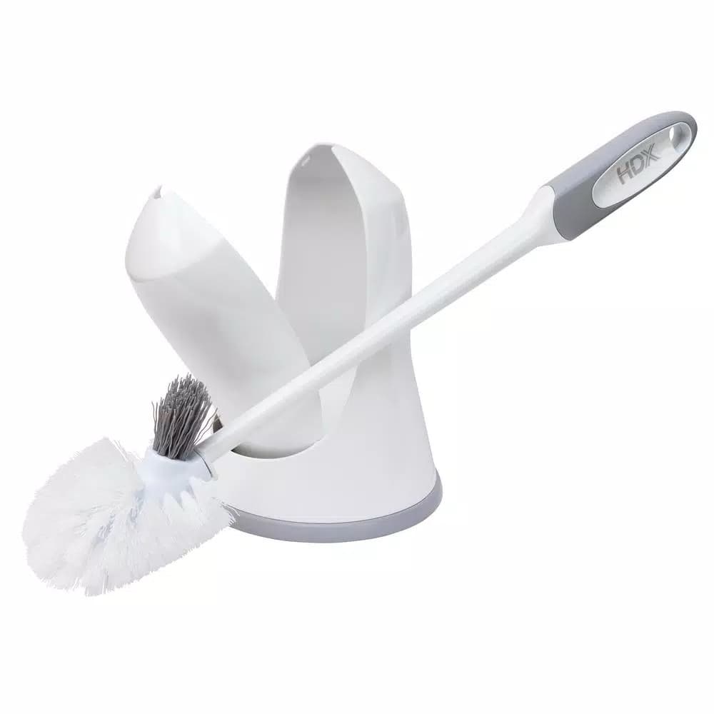 HDX Toilet Bowl Brush and Holder Set with Microban Antimicrobial Protection, White/Gray
