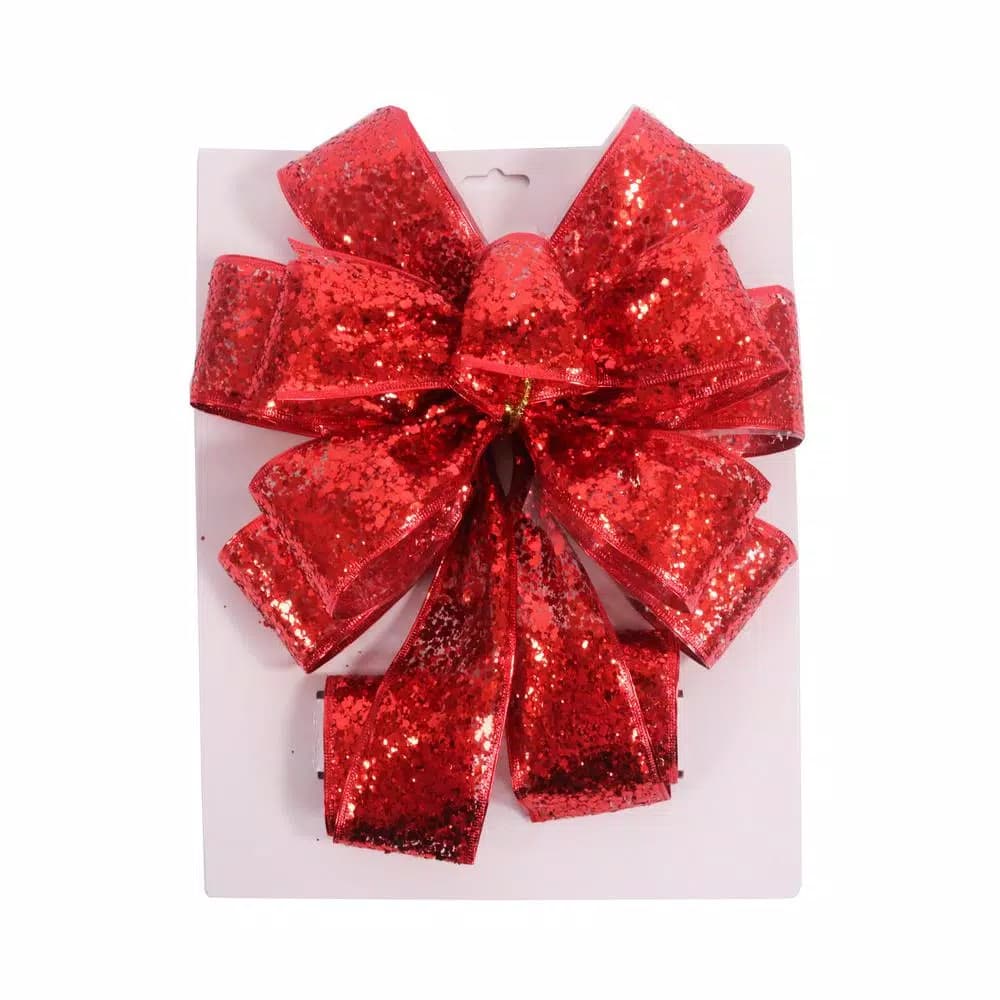 Santaland Sparkle Burlap Christmas Tree Topper Bow, 31 in. x 11 in.