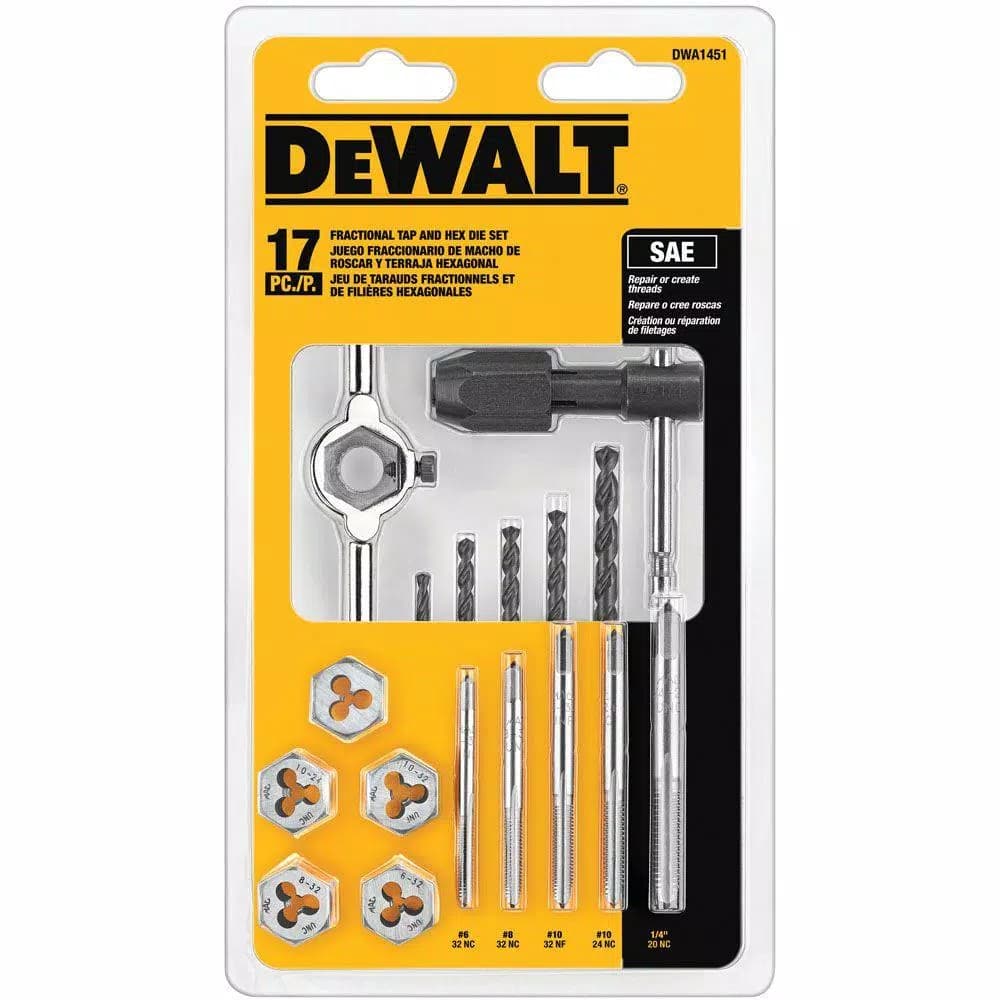 DEWALT DW1451 17-Piece Fractional Tap and Die Set with Drill Bits