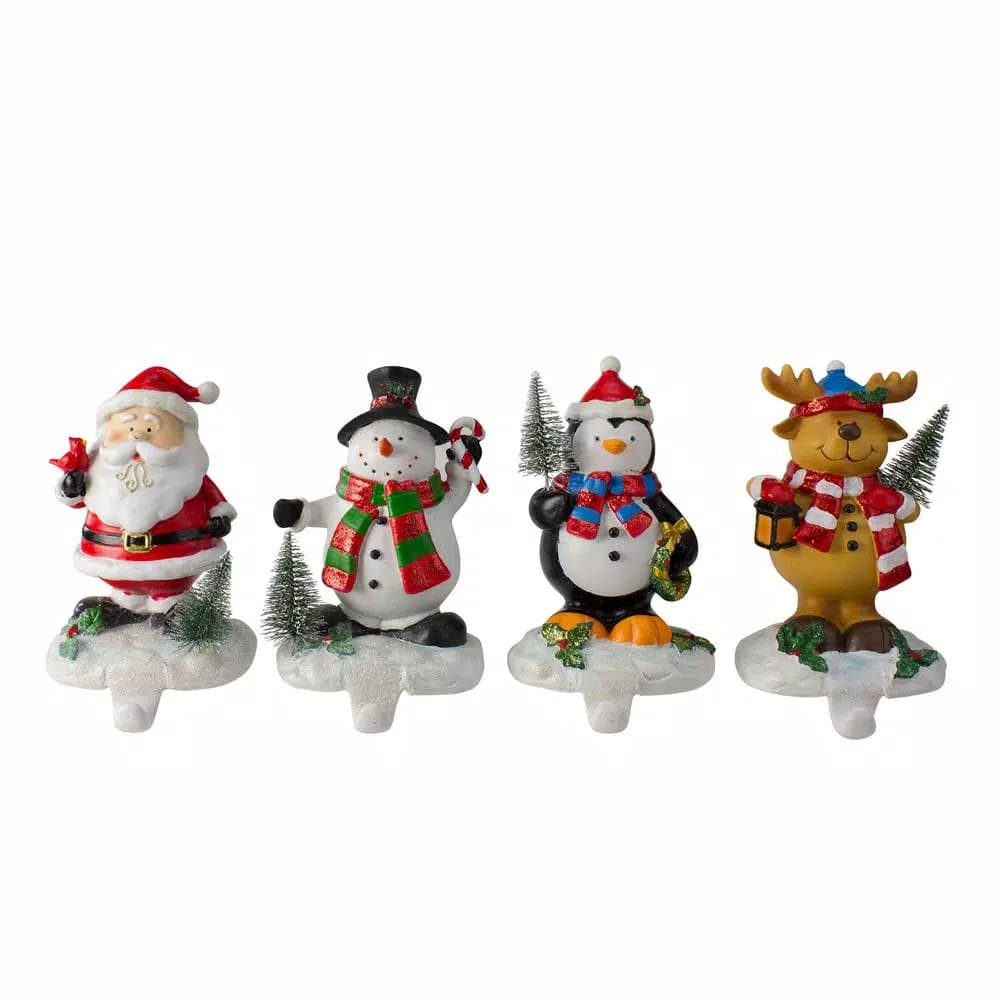 Northlight Set of 4 Christmas Stocking Holders - Santa, Snowman, Penguin, and Reindeer Holiday Decor