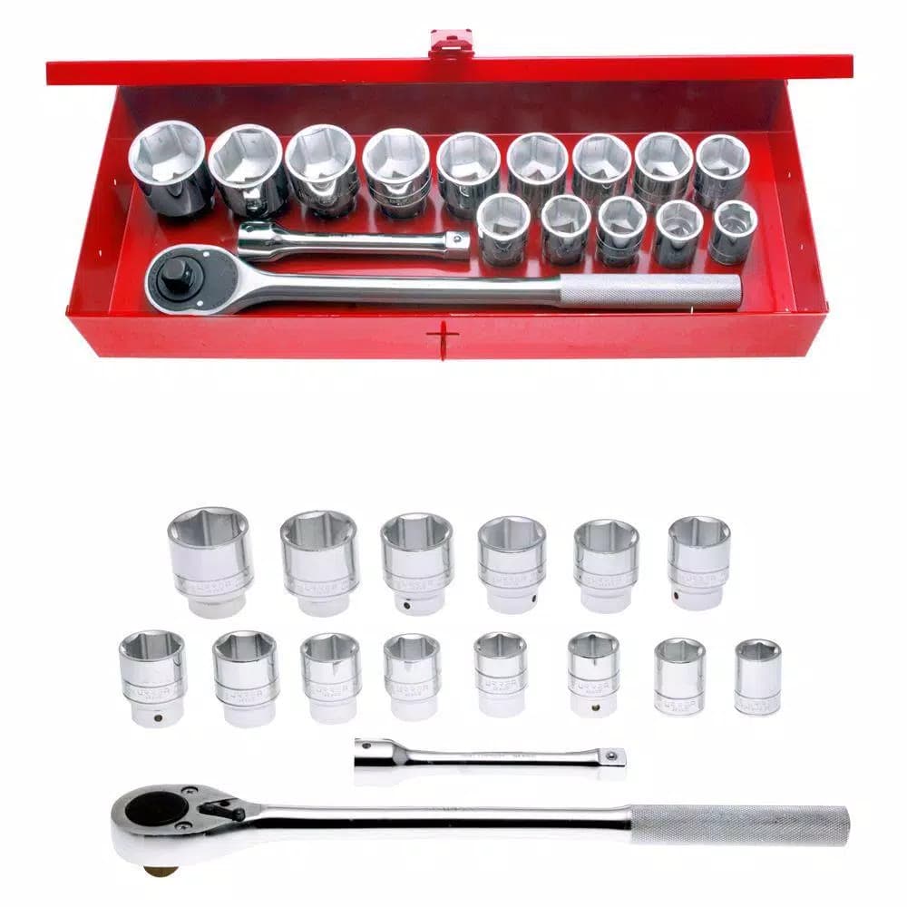 URREA 3/4 in. Drive 6-Point Hand Socket & Accessories Set, 17-Piece Professional Master Set