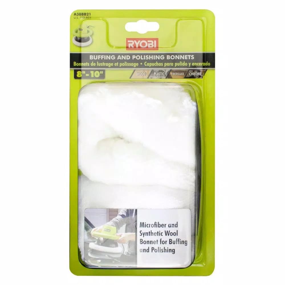 RYOBI 2-Piece Buffing Bonnet Set, 8 in. to 10 in. Microfiber and Synthetic Fleece for Floors and Vehicles