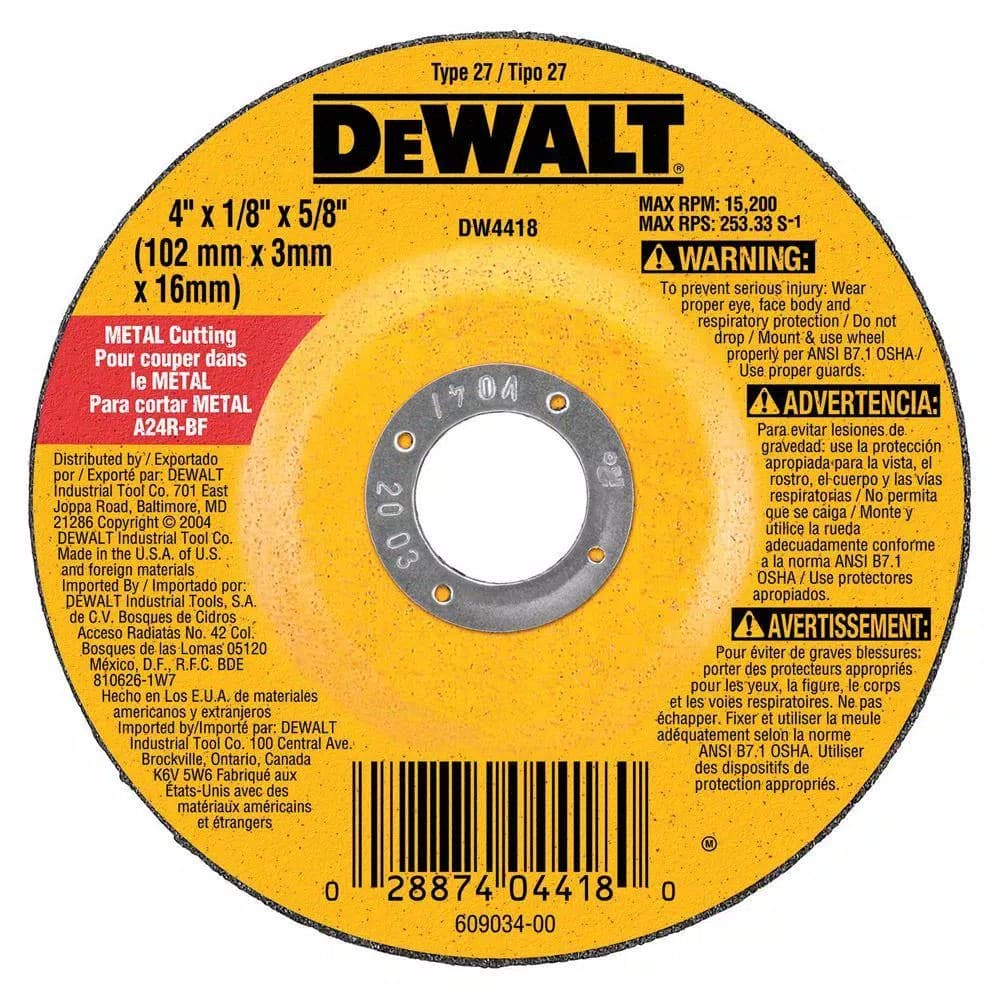 DEWALT 4 in. x 5/8 in. General Purpose Metal Cutting Wheel, Aluminum Oxide
