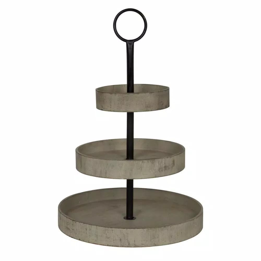 Kate and Laurel Woodmont Gray 3-Tiered Solid Wood Decorative Tray - Rustic Farmhouse Style