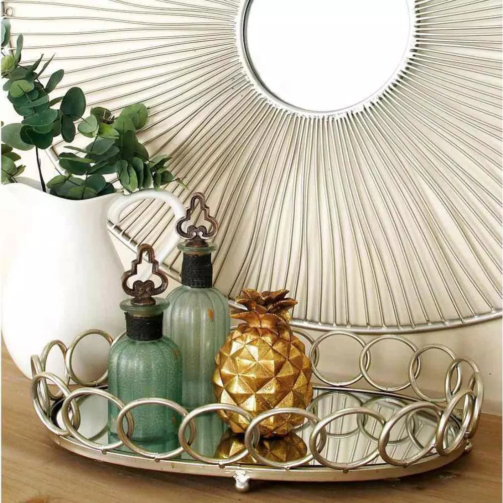 LITTON LANE Modern Reflections Silver Oval Mirror Ring Trays, Set of 2