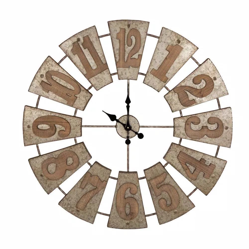Glitzhome 38.98 in. Oversized Farmhouse Metal Wall Clock - Round Quartz Analog Clock