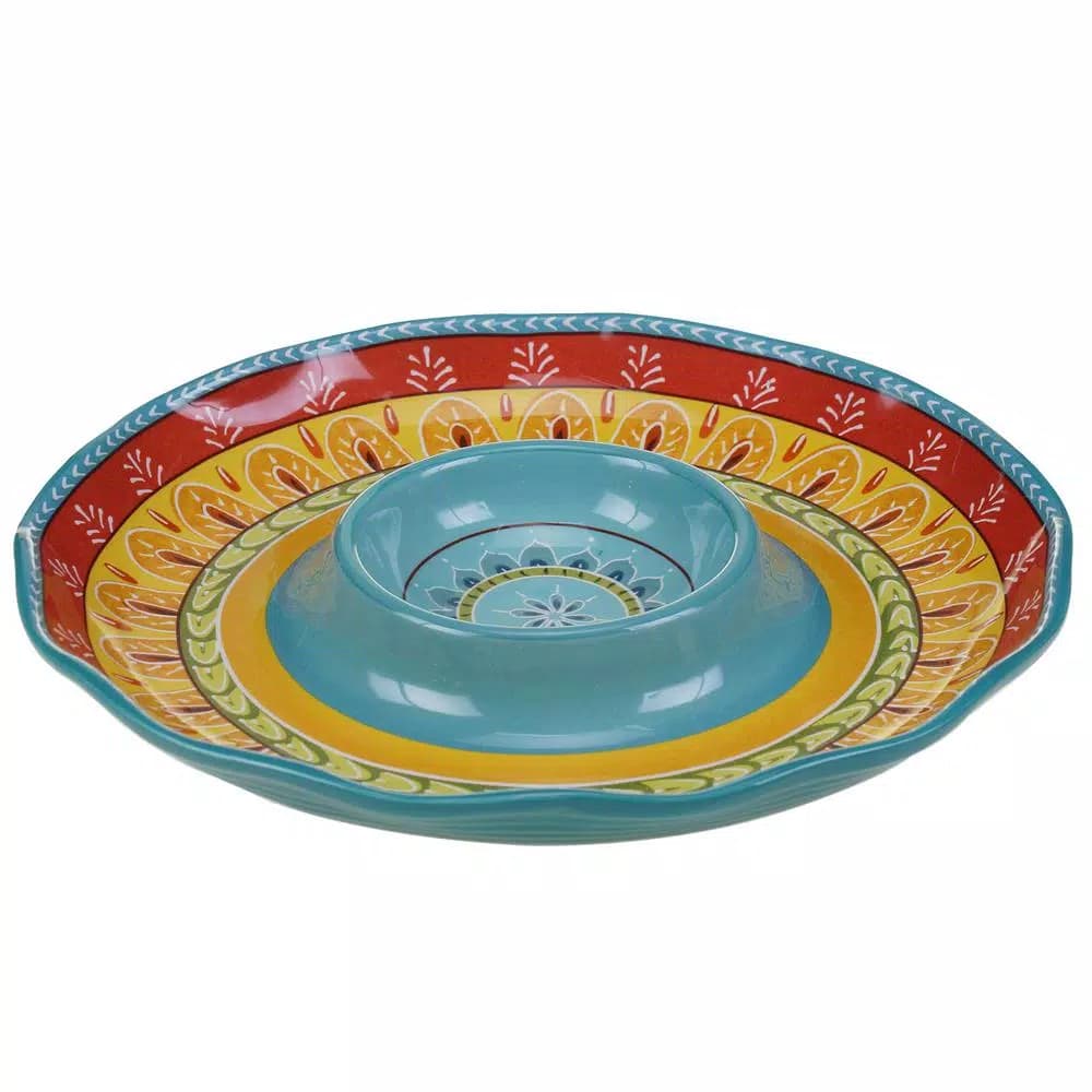 Certified International Valencia Collection Chip and Dip Server, Hand Painted Earthenware