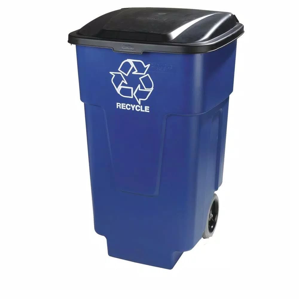 Carlisle 50 Gal. Blue Rolling Recycle Container with Hinged Lid (2-Pack)