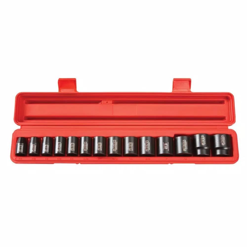 TEKTON 1/2 in. Drive 12-Point Shallow Impact Socket Set, 3/8-1-1/4 in. SAE, 14-Piece