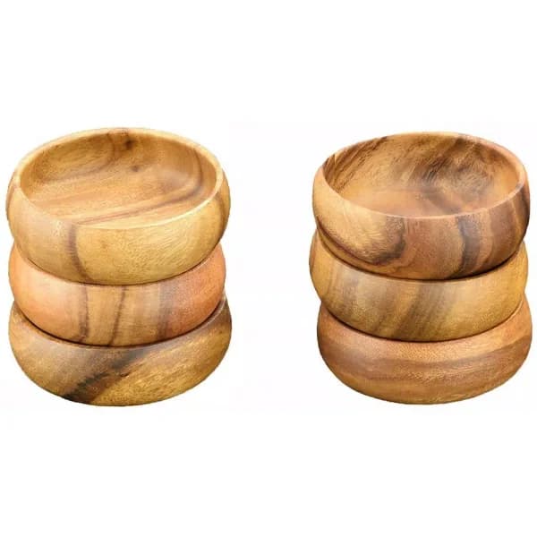 Acaciaware 6-Piece Handcrafted Acacia Wood Round Dip and Nut Bowl Set, 4 in.