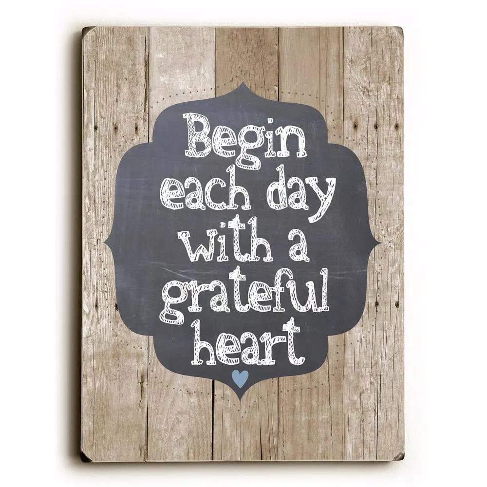 ArteHouse Grateful Heart by Ginger Oliphant 9x12 in. Solid Wood Wall Art Sign