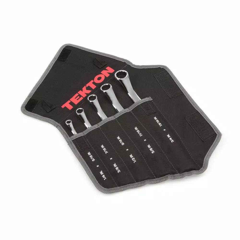 TEKTON 5-Piece 45° Offset Box End Wrench Set, SAE, with Roll-Up Pouch