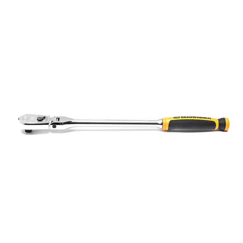 GEARWRENCH 3/8 in. Drive 90-Tooth Dual Material Flex Head Teardrop Ratchet, 13.65 in.