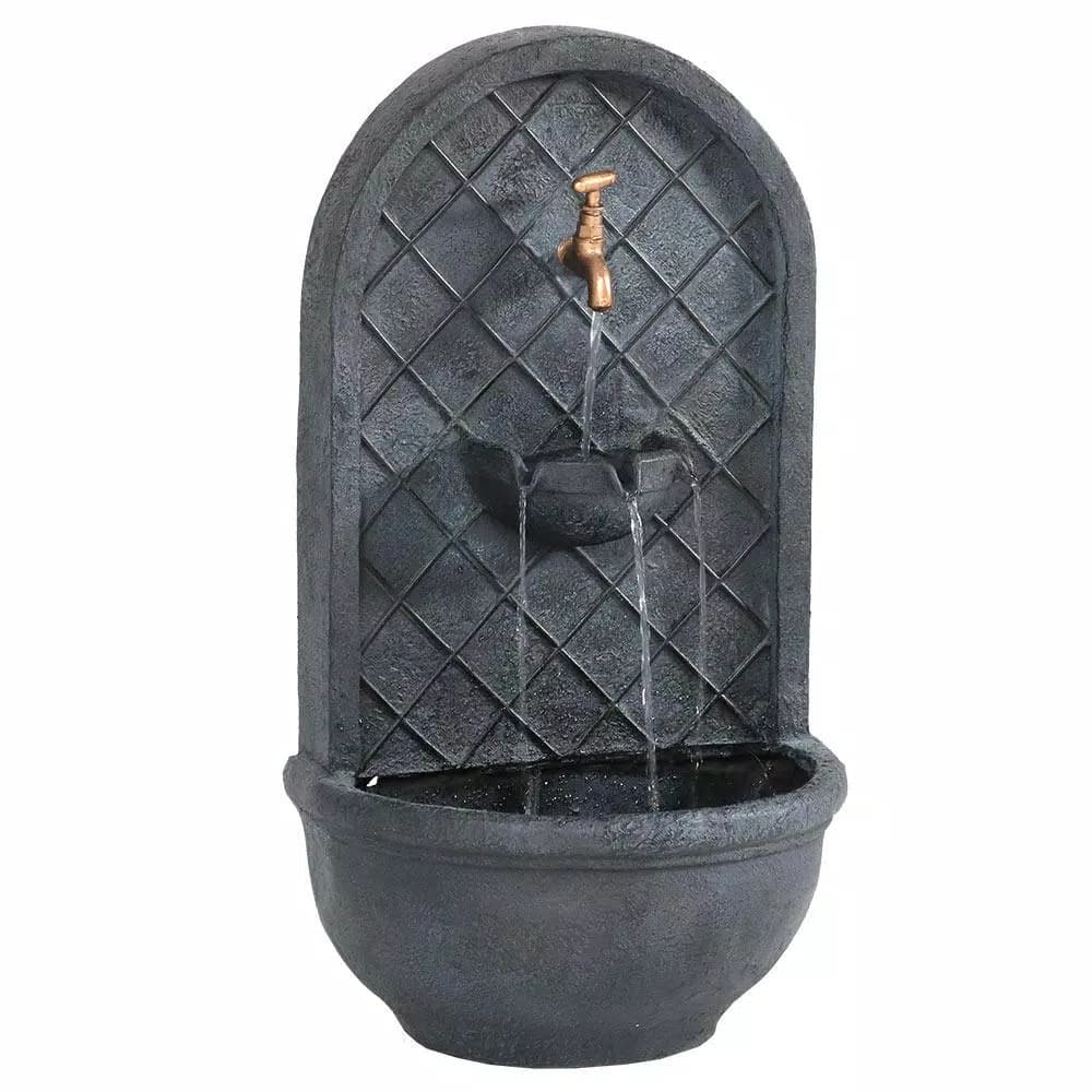 Sunnydaze Decor Messina Resin Outdoor Wall Fountain, Lead Finish Electric Water Feature