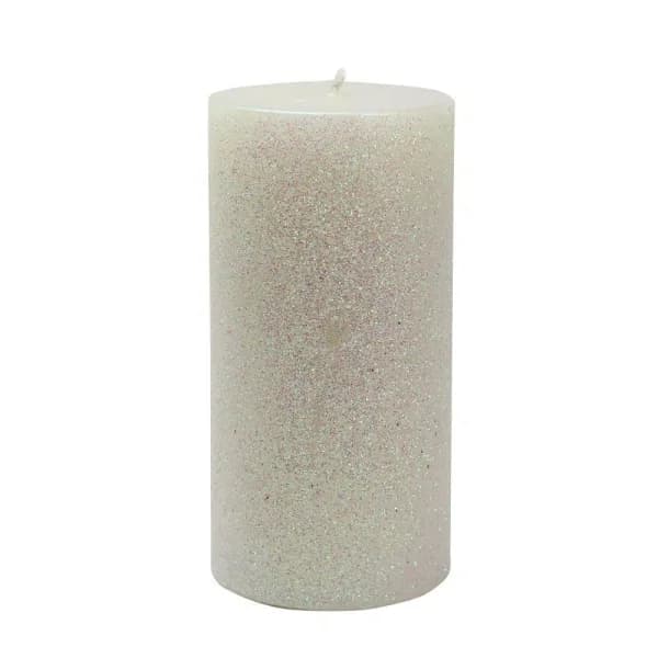 Zest Candle Metallic White Glitter Pillar Candles, 3 in. x 6 in., 12-Pack Bulk