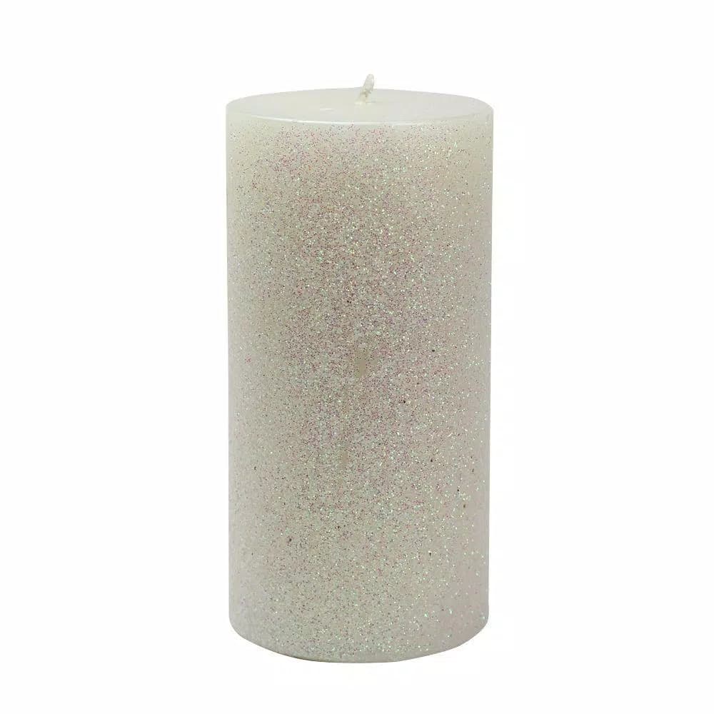 Zest Candle Metallic White Glitter Pillar Candles, 3 in. x 6 in., 12-Pack Bulk