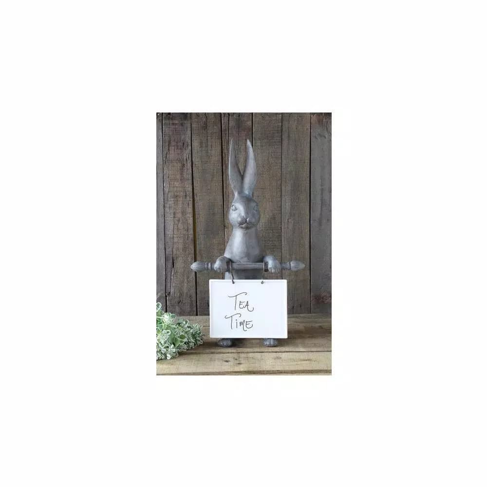 3R Studios 21 in. Grey Bunny Ceramic Message Board Statue - Farmhouse Decorative Sculpture