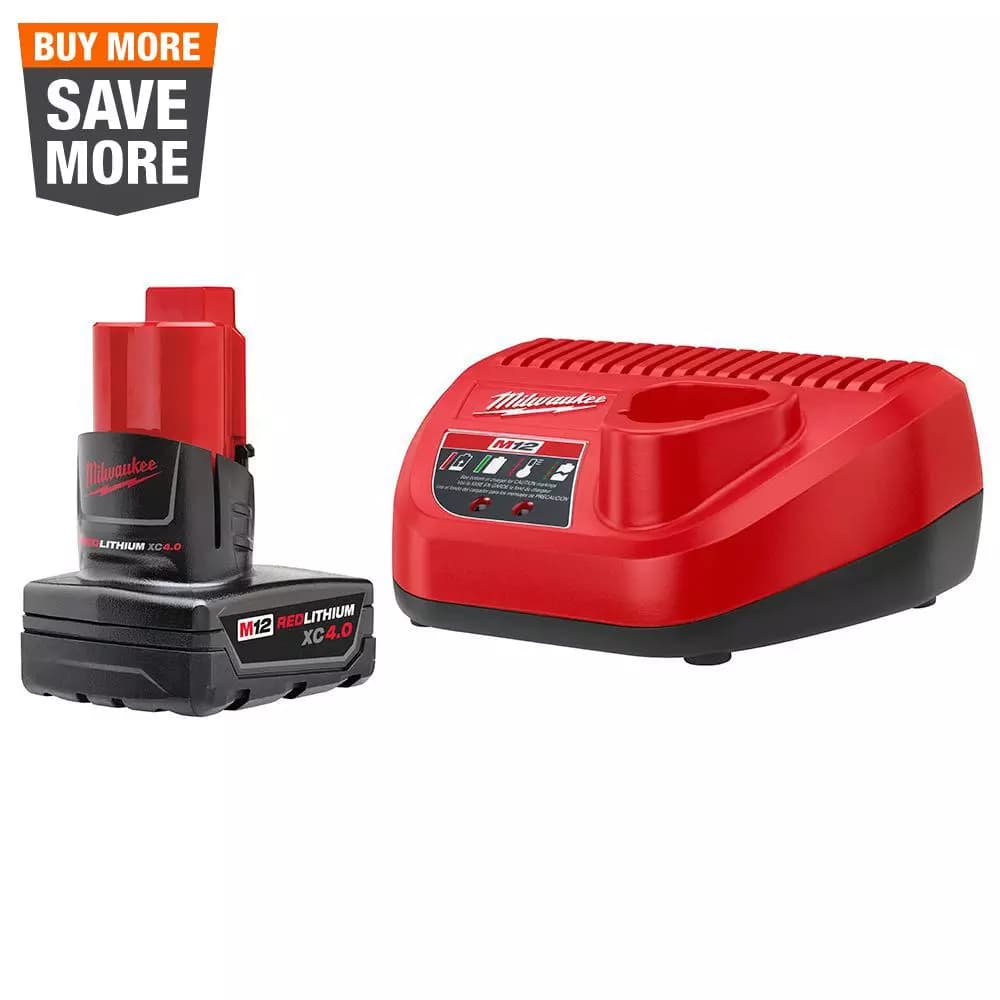 Milwaukee M12 REDLITHIUM XC 4.0 Ah Battery and Charger Starter Kit, 12V