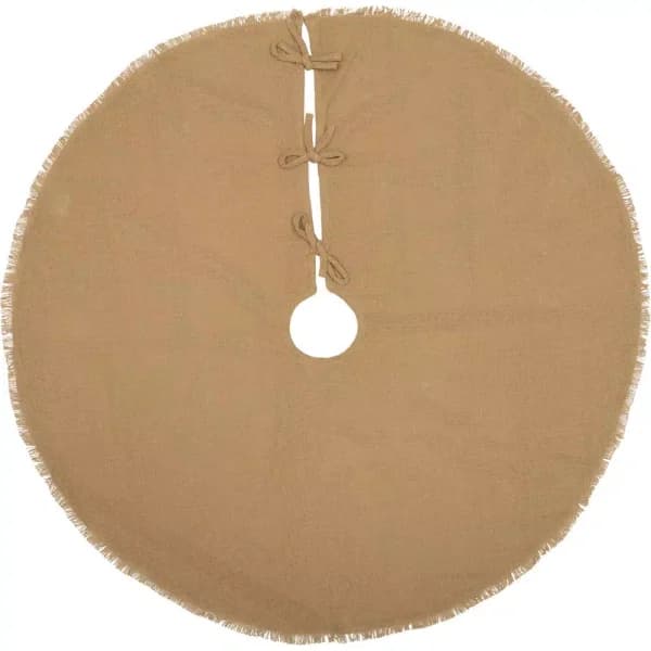 VHC Brands 48 in. Natural Burlap Christmas Tree Skirt with Fringed Edge and Taffeta Reverse