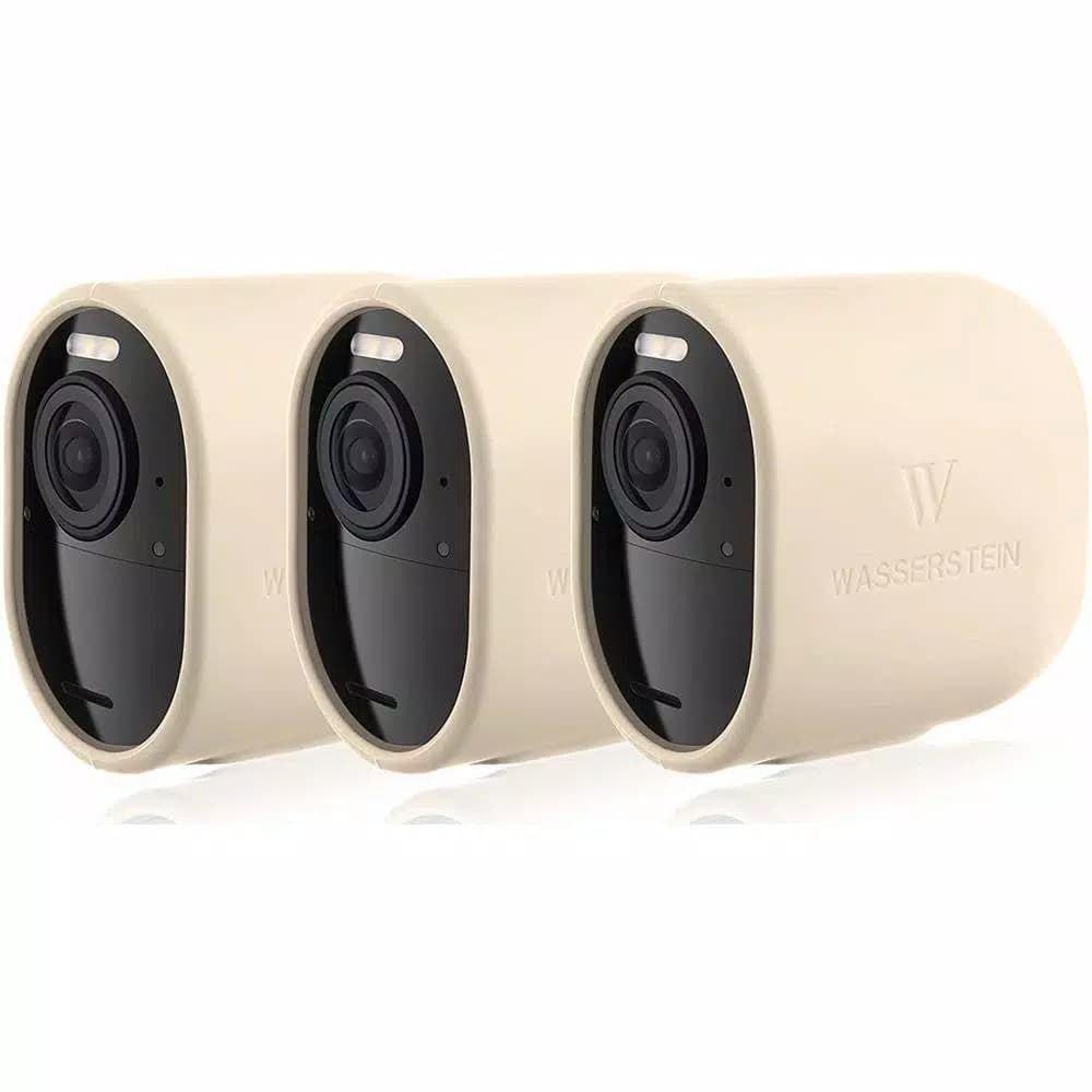 Wasserstein Protective Silicone Skins for Arlo Ultra, Ultra 2, Pro 3, and Pro 4 - 3-Pack, Beige