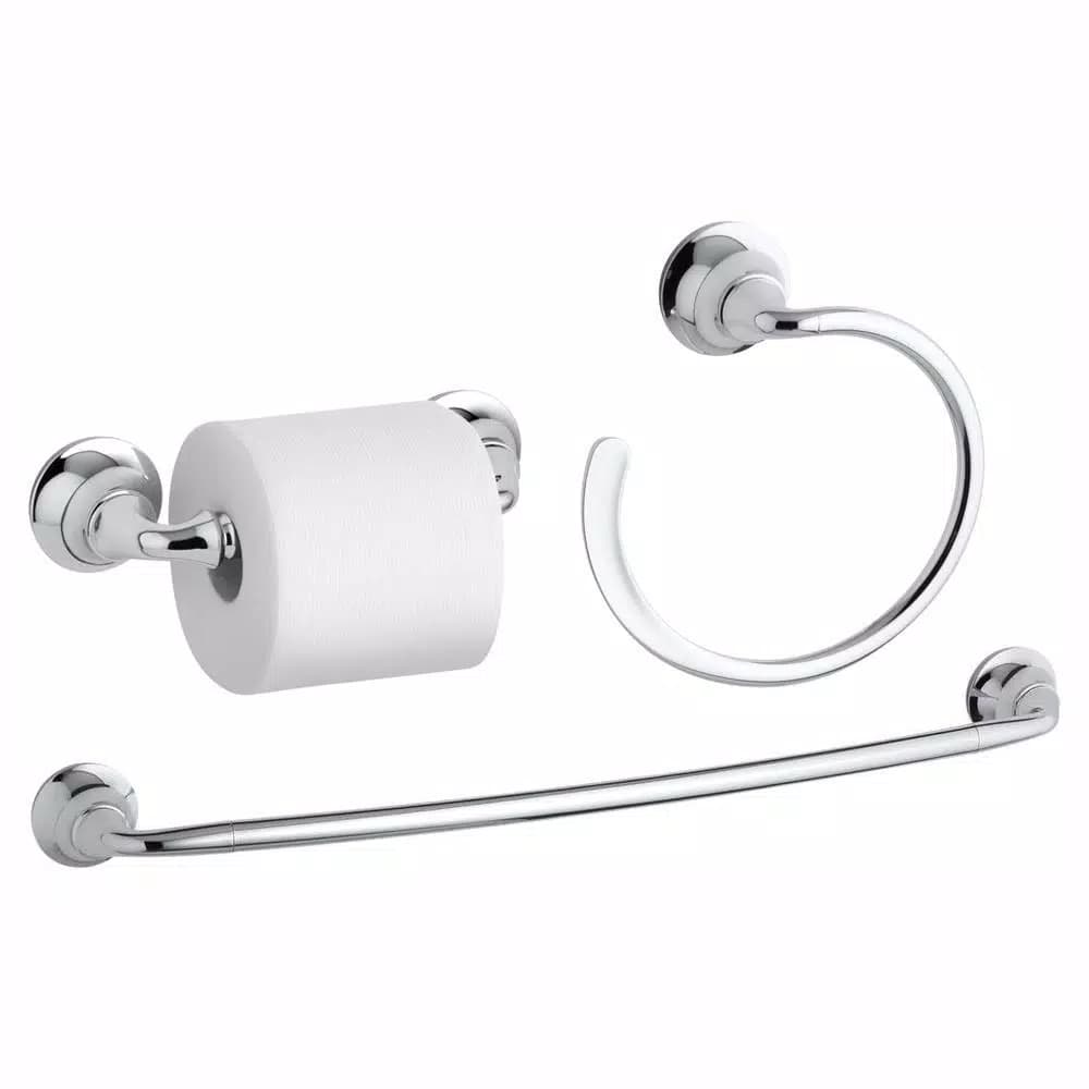KOHLER Forte Sculpted 3-Piece Polished Chrome Bathroom Hardware Set