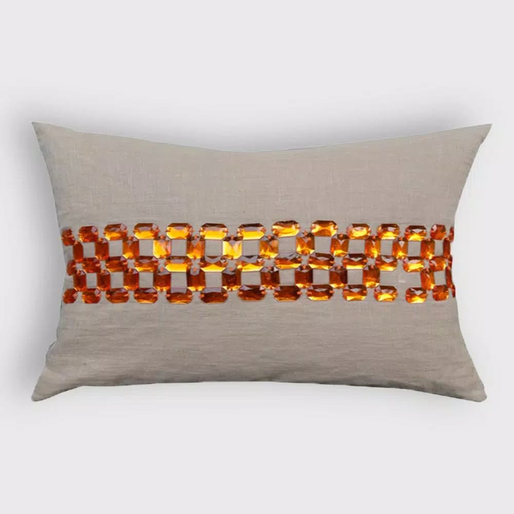 Unbranded Opulence Beige and Orange Geometric Woven Cotton Throw Pillow with Down Alternative Insert