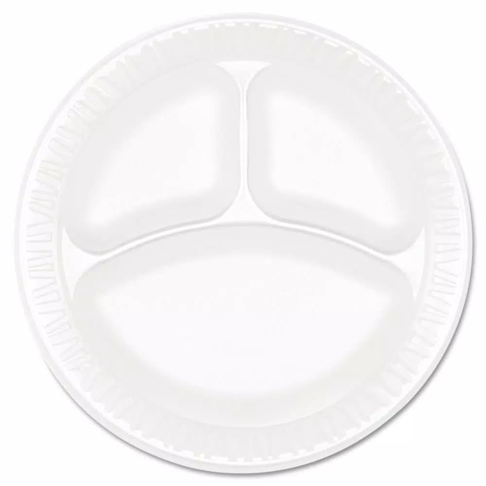 DART Concorde 9-inch White 3-Compartment Foam Plastic Plates, 500 Count Case