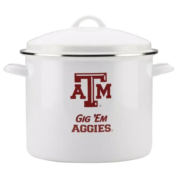 College Kitchen Collection Texas A&M University 12 Qt. Porcelain-Enameled Steel Nonstick Stock Pot with Lid, White