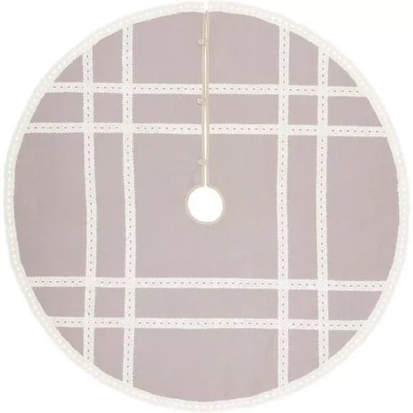 VHC Brands 55 in. Grey Margot Farmhouse Christmas Tree Skirt with Diamond Lace and Chambray