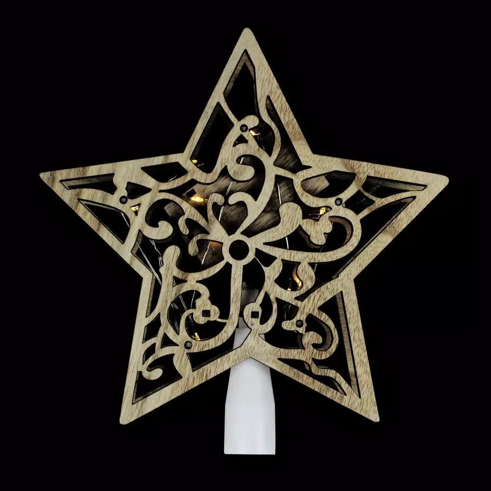 Northlight 10 in. Lighted Wooden Star Christmas Tree Topper with Clear Micro Lights