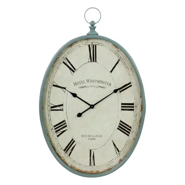 Aspire Home Accents Sonia Blue Oval Wall Clock - Distressed Teal French Provincial Decor